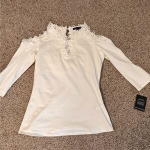 Boston Proper Cream Lace Accent Blouse